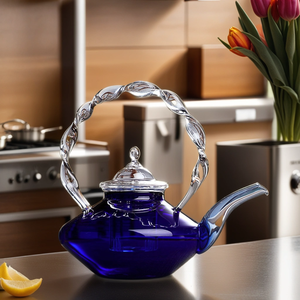 带手柄的玻璃茶壶700毫升高硼硅豪华耐热多色高级饮茶咖啡 - Product Image 6