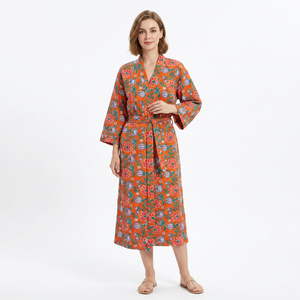 Romantic Vintage Floral Luxury Cotton Knitted Bath Robe Autumn/<b>Winter</b> Butterfly Design Front Logo Wholesale Beach Kimono - Product Image 1