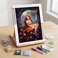 Kit de Peinture Diamant 5D Fée Fantastique Fille Pleine Lune Papillon Fleur Mosaïque Complète DIY pour Adultes Décoration Murale