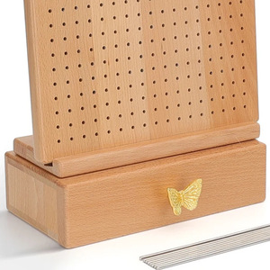 Tablero de ganchillo de madera con cajón de almacenamiento para proyectos de manualidades, tablero perforado duradero con temática floral, color madera natural - Product Image 5