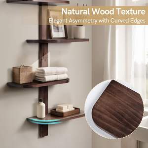 Estantes flotantes para pared, estantes de almacenamiento de madera de pino para habitación, estante colgante, organizador para dormitorio, <span class=keywords><strong>cocina</strong></span>, sala de estar, nogal - Product Image 5