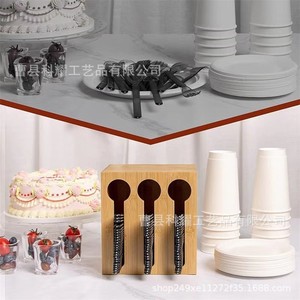 Bamboo Spoon <b>Storage</b> <b>Box</b> Three Hole <b>Kitchen</b> Countertop Organizer For Spoons Forks Chopsticks Standing Type Rectangle Shape - Product Image 5