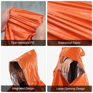 Poncho de survie thermique imperméable durable - Couverture portable pliable en PE Mylar et feuille d'aluminium pour premiers secours et pluie, avec pochette - Product Image 4
