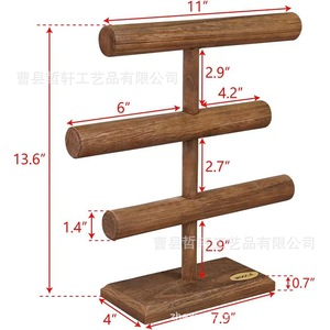 Wooden Jewelry Rack Three Tier Solid Wood Bracelet Storage Display <b>Stand</b> Desktop Organizer Retro Minimalist Style - Product Image 2