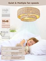 Ventilateur de plafond Yelbeslite Boho avec éclairage intégré, design en rotin superposé, télécommande, réversible, 6 vitesses, pour chambre à coucher et chambre d'enfant