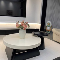 Table basse crémeuse pour salon de petite taille. Table à thé ronde légère et luxueuse de style français moderne pour la maison.