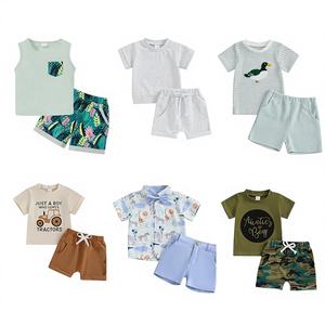 Ensemble de vêtements pour enfants en coton de classe A coréen, léger, fin, tenue décontractée d'été, 0-12 ans, kits mixtes unisexes - Product Image 1