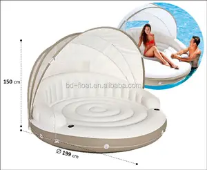 टिकाऊ पूल फ्लोटिंग लाउंज तम्बू के साथ पानी तैरता द्वीप बड़ी Inflatable अस्थायी सनबेड गोल आकार