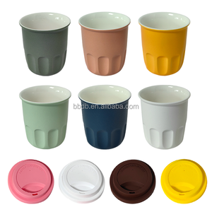 Taza de café de cerámica, serie multicolor, taza portátil para llevar sin asa con tapa de silicona, regalos para mujeres, hombres, él, ella - Product Image 2