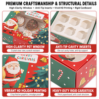 Boîte à cupcakes de Noël avec fenêtre transparente, 4, 6 ou 12 cavités, emballage en papier pour muffins et friandises de fêtes