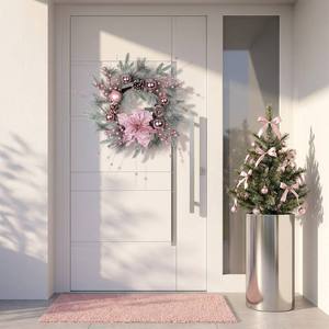 Guirlande de Noël artificielle <span class=keywords><strong>à</strong></span> fleurs roses, guirlande de pin floquée avec des décorations pour <span class=keywords><strong>la</strong></span> décoration de <span class=keywords><strong>la</strong></span> porte d'entrée de mariage - Product Image 3