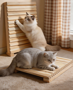Natural Wooden <b>Cat</b> Scratcher Bed Slatted <b>Cat</b> Lounge Furniture Indoor Pet Rest <b>Platform</b> - Product Image 3