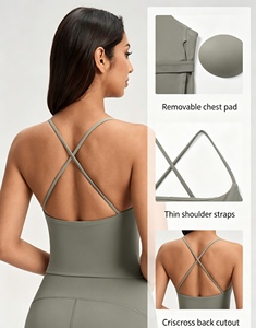 Buttery Soft Skin Friendly Women Cross Back Yoga Tank <b>Top</b>, Detachable Pads Nylon Spandex Workout Sports Crop <b>Top</b> - Product Image 4