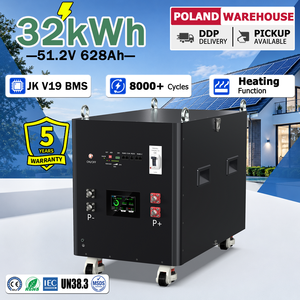 แบตเตอรี่ลิเธียม Lifepo4 สำหรับตลาด EU Spot Market 51.2V 628Ah แบบเรียงซ้อน 32kWh ชุดแบตเตอรี่ลิเธียม JK V19 300A BMS พร้อมแผ่นทำความร้อน 8000 รอบการใช้งาน - Product Image 1