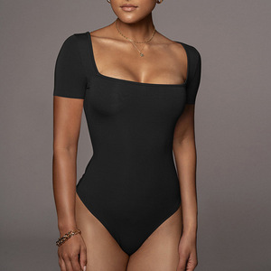 Bon marché <span class=keywords><strong>Body</strong></span> en jersey à manches courtes et col carré de couleur unie pour femmes Shapewear - Product Image 1