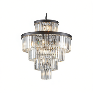 Crystal Chandelier 24 Inch 5 Tier Black Finish Pendant Light For Living Room Dining Room LED E14 <b>Bulb</b> Base - Product Image 1