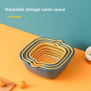 Juego de Seis Piezas de Cestas de Drenaje de Plástico Saludable MY-69, Lavabo de Plástico de Doble Capa para Lavar Vegetales, Multifuncional - Product Image 3