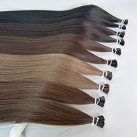 Extensiones de Cabello Virgen Remy con Puntas de Micro Anillo I-Stick, 1g, Color Mocha Marrón, Súper Doble Trama, 22 Pulgadas, Cabello en Stock