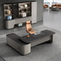 Bureau de direction moderne en L T03 avec hub USB à refroidissement actif, verrou de sécurité écologique et armoire latérale intégrée
