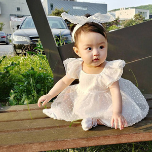 Ropa de Verano para Bebé, Vestido Romper sin Mangas con Cuello Redondo y Encaje de Alta Calidad, Regalo de Bautizo, Vestido Sólido para Bebé Niña - Product Image 2