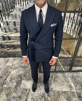 Costume Homme Noir Marine 2 Pièces Veste Croisée Pantalon Formel Mariage Marié Smoking Blazer à Revers Pointu Costume Homme Personnalisé