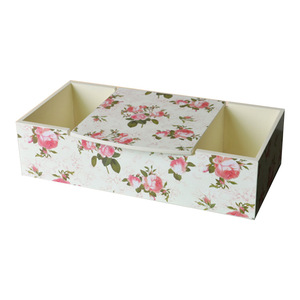 Wooden Jewelry <b>Box</b> Rectangle Flower Print <b>Mirror</b> Lid Storage Organizer For Desktop Use - Product Image 5
