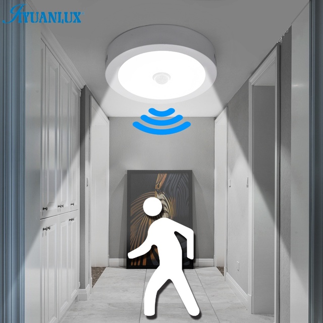 6W 12W 15W 18W 24W Flexible PIR Motion Sensor Smart Ceiling Panel Light for Staircase Balcony Bathroom