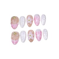Faux ongles en coquille de fleur rose amande 3D Faux ongles en acrylique ABS de haute qualité Fournisseurs de presse française pour les doigts