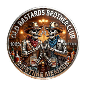 Moneta Commemorativa Stock Old Bastards <span class=keywords><strong>Brotherhood</strong></span> Club, Artigianato in Metallo, Teschio, Cowboy, Whisky, Regalo Souvenir Unico, Moneta da Collezione - Product Image 2