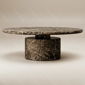 Tavolino da Caffè in Marmo Naturale Marrone Scuro di Alta Gamma in Stile Moderno, Tavolo Rotondo per Soggiorno e Arredamento Alberghiero - Product Image 1