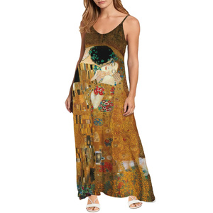 Robe longue florale d'été pour femmes Gustav <span class=keywords><strong>Klimt</strong></span> Kiss Print, robe élégante et sexy pour adultes, style streetwear ample, robe à bretelles, livraison directe - Product Image 5