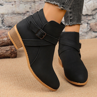 Bottines pour femmes en faux daim avec bride à boucle, fermeture éclair latérale, talon bas empilé, bout amande, automne-hiver, noir, beige, marron