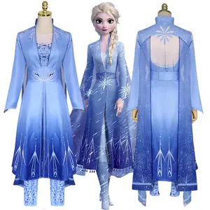 2023 Hete Verkopende Meisjes Elsa Prinses Vloerlengte Meisjesjurk Sneeuwkoningin 2 Elsa Anna Kostuum Halloween Meisje Frozen Elsa Kostuum