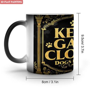 Frosted Black 11oz <b>Ceramic</b> <b>Mug</b> Heat Activated Cup Novelty Design Keep Gate Closed Dogs In Yard - Product Image 1