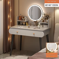 Table de maquillage moderne minimaliste de luxe léger en bois de hêtre et aluminium avec rangement intégré et miroir éclairé pour chambre à coucher