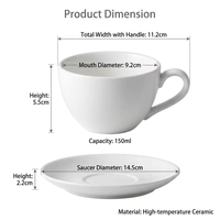Ensemble de tasses et soucoupes à cappuccino en céramique de qualité commerciale Kingze 150 ml pour les chaînes de cafés