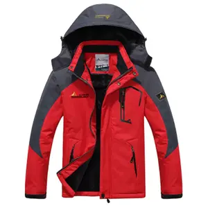 Men's Windproof Mountain Ski Jacket Winter Warm Snow Hooded Men's Rain Jacket with Hood Waterproof Stand Long Adults Soft Shell