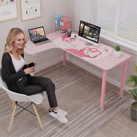 Bureau de jeu en forme de L, bureau d'ordinateur de jeu rose, bureau d'angle gain de place avec grand tapis de souris en forme de patte de chat, cadeau de bureau rose pour fille