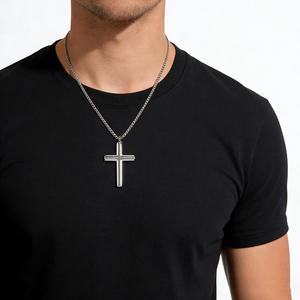 Instagram-worthy minimalist yunnique style curved polished <b>titanium</b> steel cross necklace with geometric design, exu - Product Image 2
