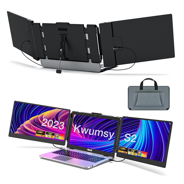 Dual Laptop Screen Extender Portable Monitor: 14" FHD 1080P IPS Portable Dual Monitor for Laptops Plug and Play Double Screen