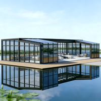 Toit de terrasse coulissant rétractable entièrement automatique, imperméable, contemporain, léger, structure en aluminium, stratifié, villa, hôtel