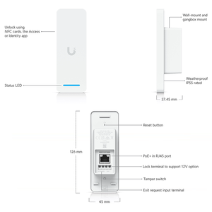 UA-Ultra UniFi Access Reader พร้อมฮับในตัว ระบบควบคุมการเข้าออกประตูเดียว ปลดล็อคด้วยมือถือ NFC PoE+ UBNT Ubiquiti Door W1412 - Product Image 1