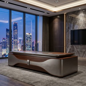 Grande table de réunion de 3,6 m, bureau de PDG, finition cristal, bois de placage naturel, MDF E1, hub de puissance relevable, mobilier de direction - Product Image 5