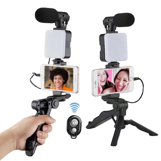 2025 Tiktok Hot Sale Camera Vlog Tripod Vlogging Kit with Remote Control Microphone LED Light Smartphone Interview Live YouTube