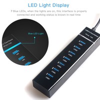 Prise en charge haute vitesse de l'adaptateur d'extension de répartiteur de HUB Plug and Play 3.0 avec Indication LED Hub USB3.0 à 7 ports