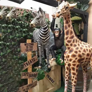 Dekorasi Pernikahan Besar Resin Fiberglass Hutan Safari Hewan Jerapah Zebra Gajah Monyet Patung Cetakan untuk Dijual