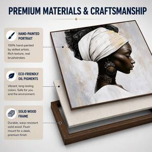 Pintura al Óleo de Retrato de Mujer de Inspiración Africana con Turbante Blanco y Joyería Étnica, Arte de Pared <span class=keywords><strong>para</strong></span> Decoración Moderna del Hogar - Product Image 4
