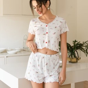 Nuevo Conjunto de Pijama de Dos Piezas para Mujer, Transpirable, Suave, Informal, de Verano y Otoño, con Pantalones Cortos de Manga Corta y Cintura Elástica, Ropa de Dormir - Product Image 1