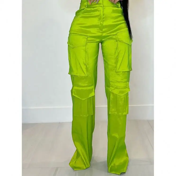 Waist Ladies Stretch Trousers Candy Color Casual Cargo Pant New Stylish Women Slim Pants Fashion Multi-pocket High