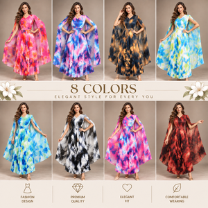 Abito lungo plissettato Miyaki <span class=keywords><strong>Plus</strong></span> Size da donna con stampa e maniche a mantella, elegante abito da sera per donne curvy - Product Image 6